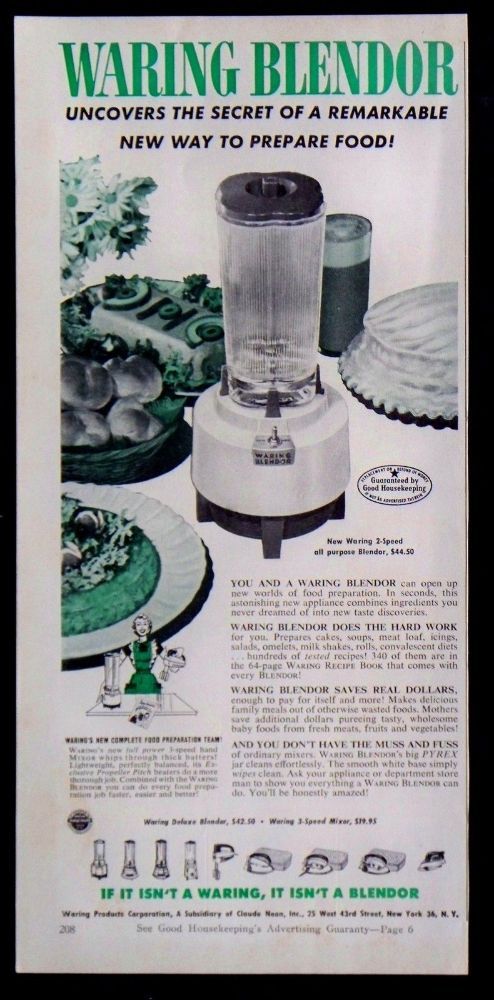 Vintage Waring Hand Mixer/Drink Mixer W/Stand Recipe Bk/Manual Beaters  Agitator