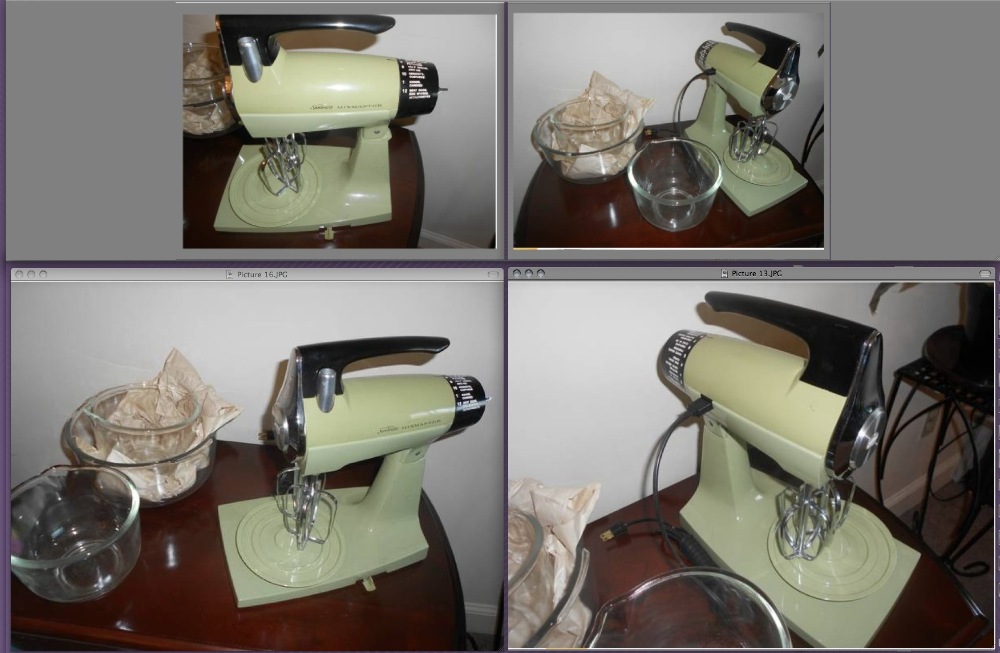 Sunbeam Mixmaster Stand Mixer White Milk Glass Bowl Model 12 1957 Vintage  USA